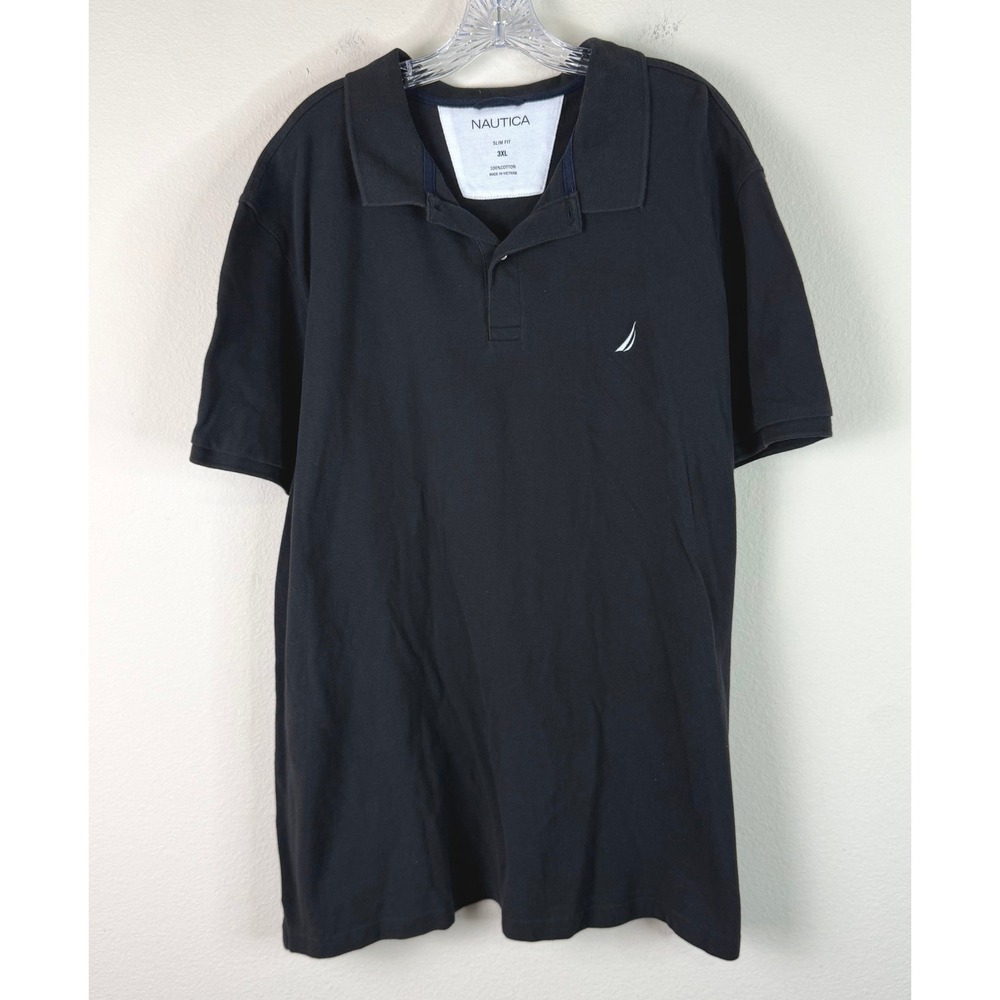 Nautica Polo Shirt Mens 3XL Black Slim Fit Short Sleeve Cotton Pique Logo